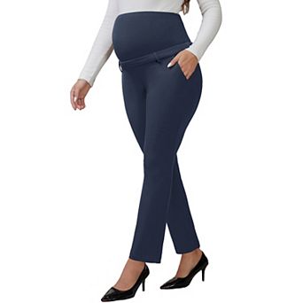 Women's Maternity Pants Over the Belly High Waisted Business Office Pregnancy Trousers with Pockets
