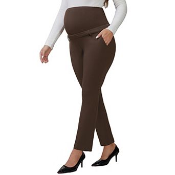 Women's Maternity Pants Over the Belly High Waisted Business Office Pregnancy Trousers with Pockets