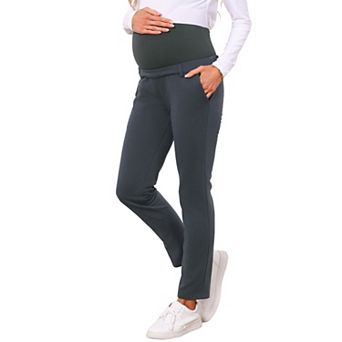 Women's Maternity Pants Over the Belly High Waisted Business Office Pregnancy Trousers with Pockets