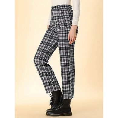 2 Packs Women's Casual Plaid Pants Elastic High Waist Work Trousers