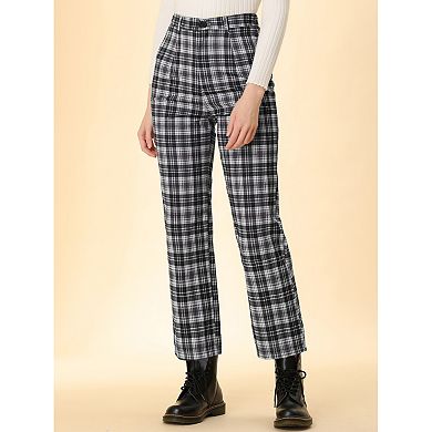 2 Packs Women's Casual Plaid Pants Elastic High Waist Work Trousers