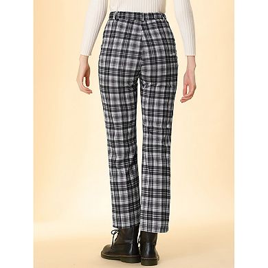 2 Packs Women's Casual Plaid Pants Elastic High Waist Work Trousers