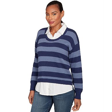 Hearts of Palm Plus Size The Blueprint Bi-Color Stripe Twofer Sweater