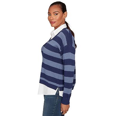 Hearts of Palm Plus Size The Blueprint Bi-Color Stripe Twofer Sweater