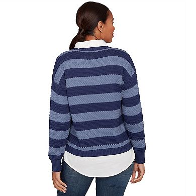 Hearts of Palm Plus Size The Blueprint Bi-Color Stripe Twofer Sweater
