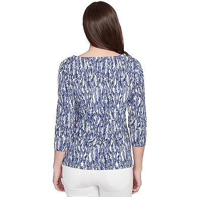Hearts of Palm Women's Printed Essentials Printed Jersey 3/4 Sleeve Top