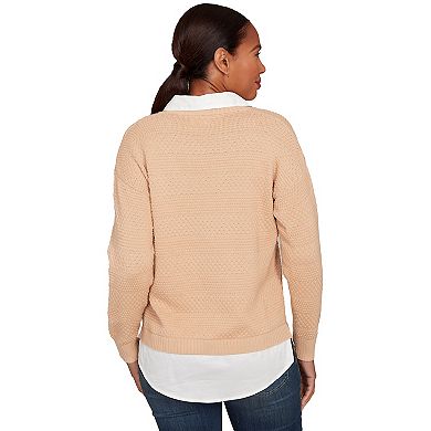 Hearts of Palm Plus Size Neutral Ground Solid Textured Stripe Twofer Sweater