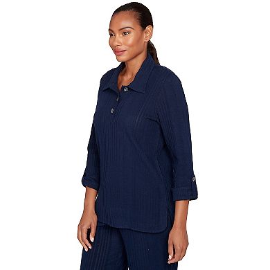 Hearts of Palm Women's The Blueprint Solid Textured Hatchi Henley Tunic