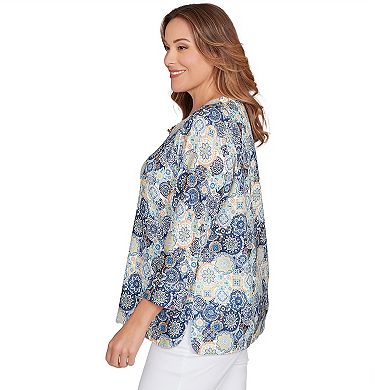 Hearts of Palm Plus Size The Blueprint Printed Hatchi 3/4 Sleeve Top