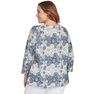 Hearts of Palm Plus Size The Blueprint Printed Hatchi 3/4 Sleeve Top
