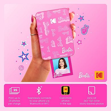 Barbie x Kodak Step Slim Wireless Instant Portable Photo Printer, 2x3" Full Color Photo Printer