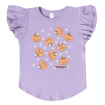 SmileyWorld Pumpkin Collage Daisies - Flutter Sleeve Graphic T-Shirt
