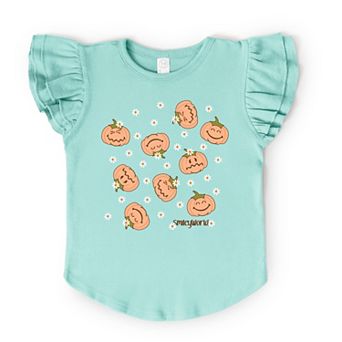 SmileyWorld Pumpkin Collage Daisies - Flutter Sleeve Graphic T-Shirt