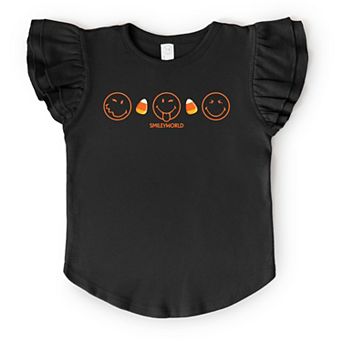 SmileyWorld Candy Corn Outlines - Flutter Sleeve Graphic T-Shirt