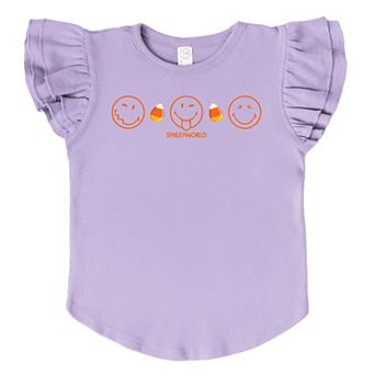 SmileyWorld Candy Corn Outlines - Flutter Sleeve Graphic T-Shirt