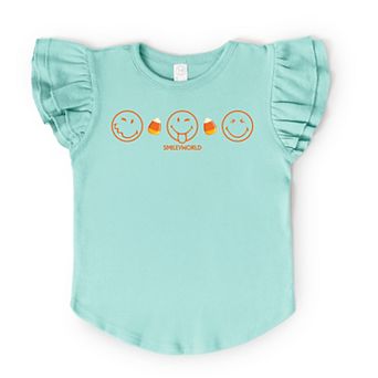 SmileyWorld Candy Corn Outlines - Flutter Sleeve Graphic T-Shirt