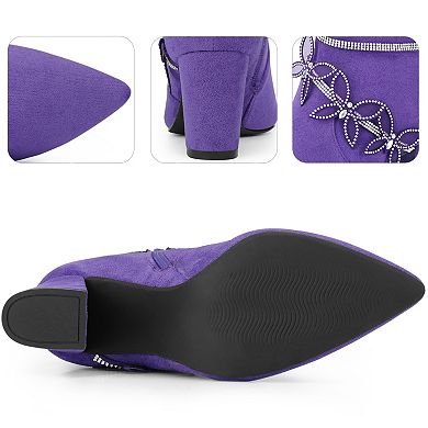 Butterfly Rhinestone Strap Chunky Heels Ankle Boots for Women