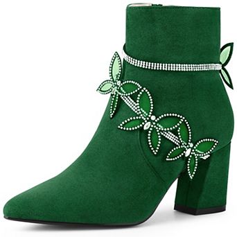 Butterfly Rhinestone Strap Chunky Heels Ankle Boots for Women