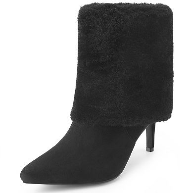 Faux Fur Pointed Toe Stiletto Heel Ankle Boots for Women