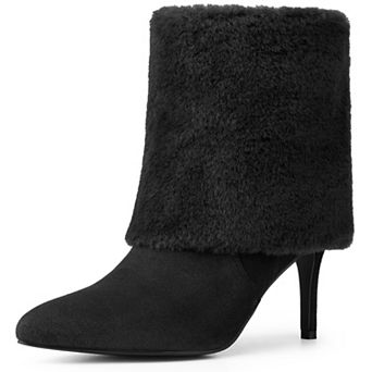 Faux Fur Pointed Toe Stiletto Heel Ankle Boots for Women