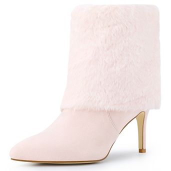 Faux Fur Pointed Toe Stiletto Heel Ankle Boots for Women