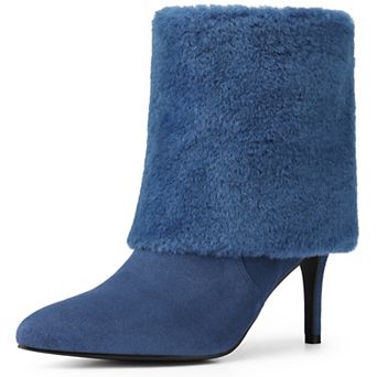 Faux Fur Pointed Toe Stiletto Heel Ankle Boots for Women