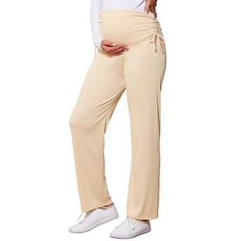 Women's Maternity Pants Ribbed Knit Palazzo Over the Belly Work Lounge Wide Leg Pregnancy Trousers