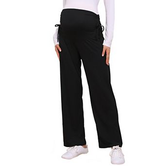 Women's Maternity Pants Ribbed Knit Palazzo Over the Belly Work Lounge Wide Leg Pregnancy Trousers