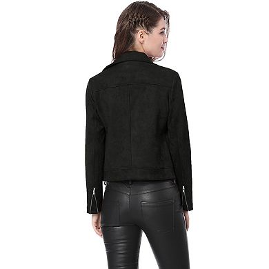 2 Packs Women's Faux Suede Jacket Long Sleeve Zip Up Moto Biker Jackets