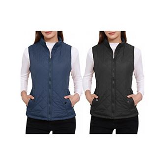 2 Packs Women's Stand Collar Lightweight Gilet Quilted Zip Vest