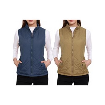 2 Packs Women's Stand Collar Lightweight Gilet Quilted Zip Vest