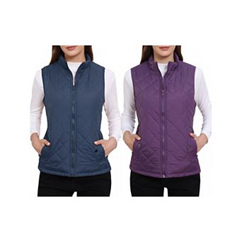 2 Packs Women's Stand Collar Lightweight Gilet Quilted Zip Vest