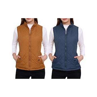 2 Packs Women's Stand Collar Lightweight Gilet Quilted Zip Vest