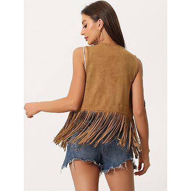 2 Packs Women's Fringe Vest Open Front Outfits Faux Suede Tassel Cardigan