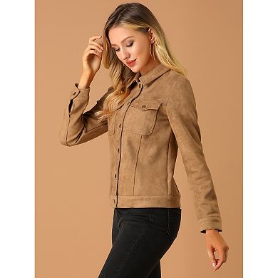 2 Packs Women's Jackets Long Sleeve Faux Suede Trucker Motorcycle Jacket