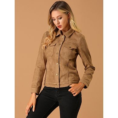 2 Packs Women's Jackets Long Sleeve Faux Suede Trucker Motorcycle Jacket