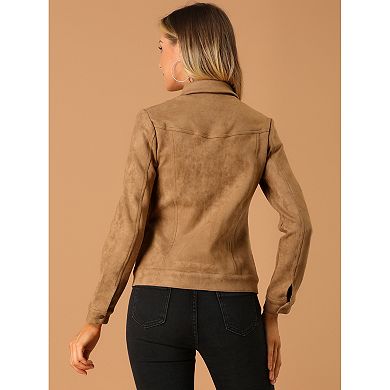 2 Packs Women's Jackets Long Sleeve Faux Suede Trucker Motorcycle Jacket