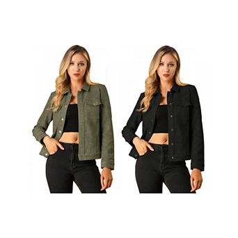 2 Packs Women's Jackets Long Sleeve Faux Suede Trucker Motorcycle Jacket