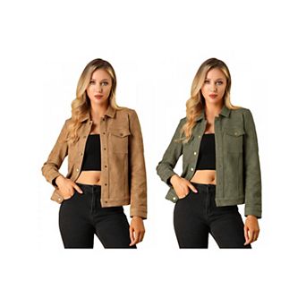 2 Packs Women's Jackets Long Sleeve Faux Suede Trucker Motorcycle Jacket