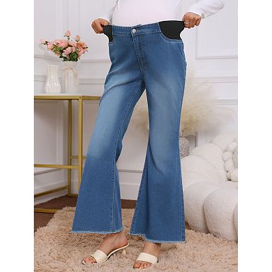 Women's Maternity Denim Bootcut Flared Jeans Stretchy Mid Rise Elastic Bell Frayed Hem Pants