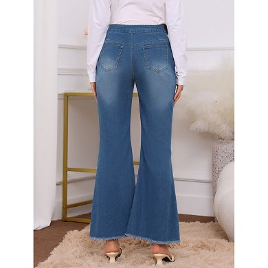 Women's Maternity Denim Bootcut Flared Jeans Stretchy Mid Rise Elastic Bell Frayed Hem Pants