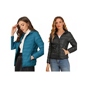 2 Packs Women's Hooded Lightweight Down Packable Puffyer Jacket