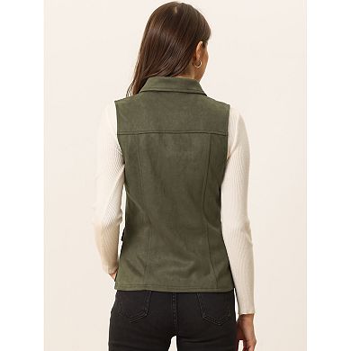 2 Packs Women's Rustic Sleeveless Jacket Button Up Faux Suede Utility Anorak Cargo Vest