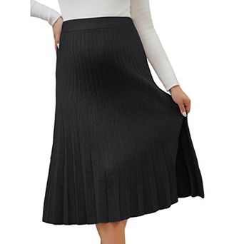 Women's Maternity Sweater Skirt A Line Over the Belly Knit Midi Pregnancy Pleated Skirts