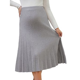 Women's Maternity Sweater Skirt A Line Over the Belly Knit Midi Pregnancy Pleated Skirts