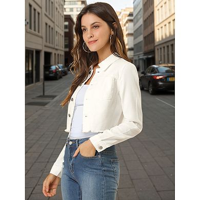 2 Packs Women's Long Sleeves Button up Frayed Hem Cropped Denim Jacket