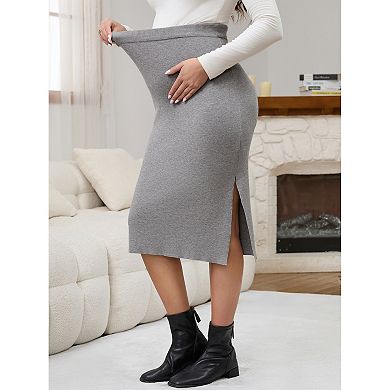 Women's Maternity Sweater Midi Skirt Stretchy Bodycon Elastic High Waist Side Split Bottom