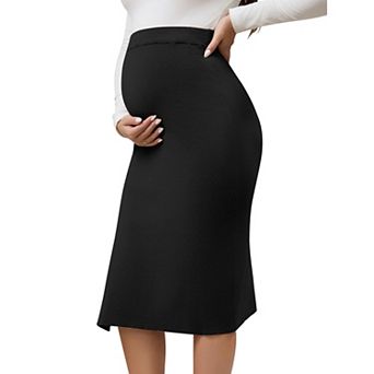 Women's Maternity Sweater Midi Skirt Stretchy Bodycon Elastic High Waist Side Split Bottom