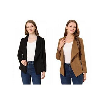 2 Packs Women's Faux Suede Drape Collar Long Sleeves Open Front Cardigan