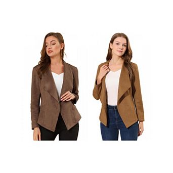 2 Packs Women's Faux Suede Drape Collar Long Sleeves Open Front Cardigan